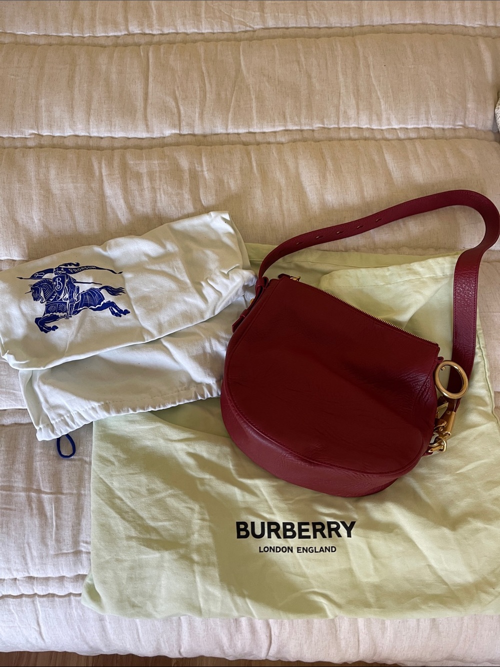 Burberry Red Leather Saddle Shoulder Bag with Gold Hardware